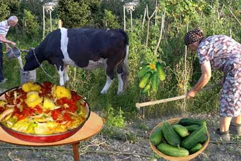 Grandma Harvested Organic Vegetables from Her Garden | Village Cooking Adventure
