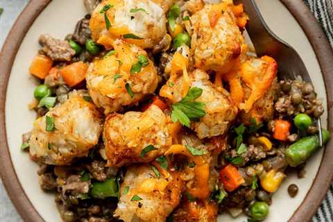 Healthy Tater Tot Casserole with Beef and Lentils