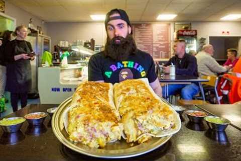 WIN THE CASH JACKPOT IF YOU CAN FINISH THIS GIANT BURRITO QUICK ENOUGH! | BeardMeatsFood